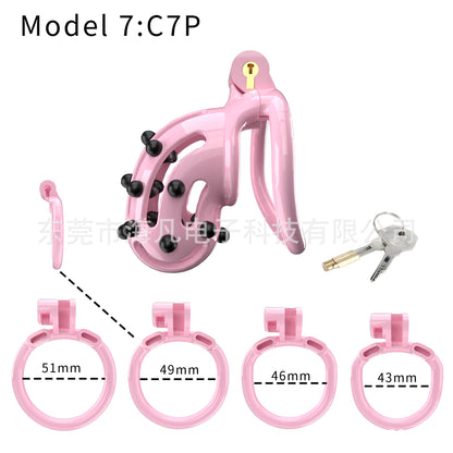 Chastity Cage with Spikes & 4 Rings - Pink B - Round Rings - image 7