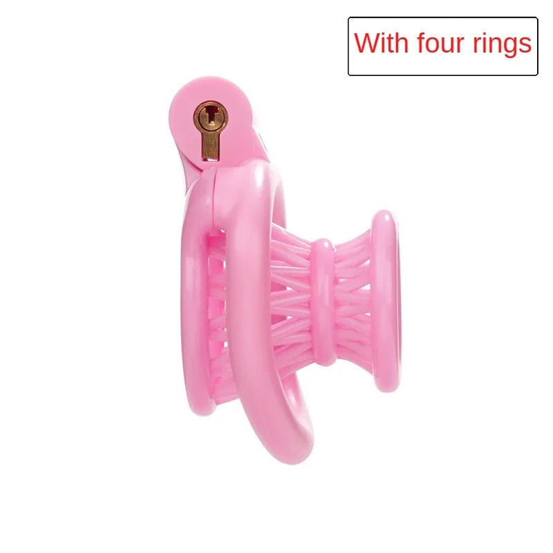 ABS Negative Chastity Cage for Men Lightweight with 4 Rings  - Pink - A - image 6