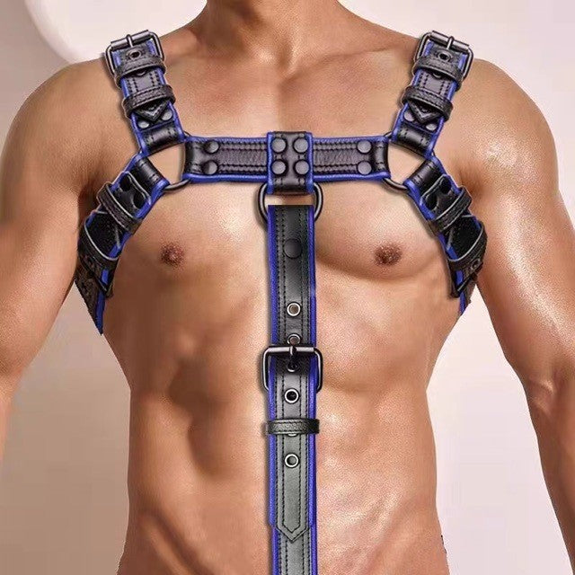 Bondage Harness Men Clubwear - Blue Black - image 3