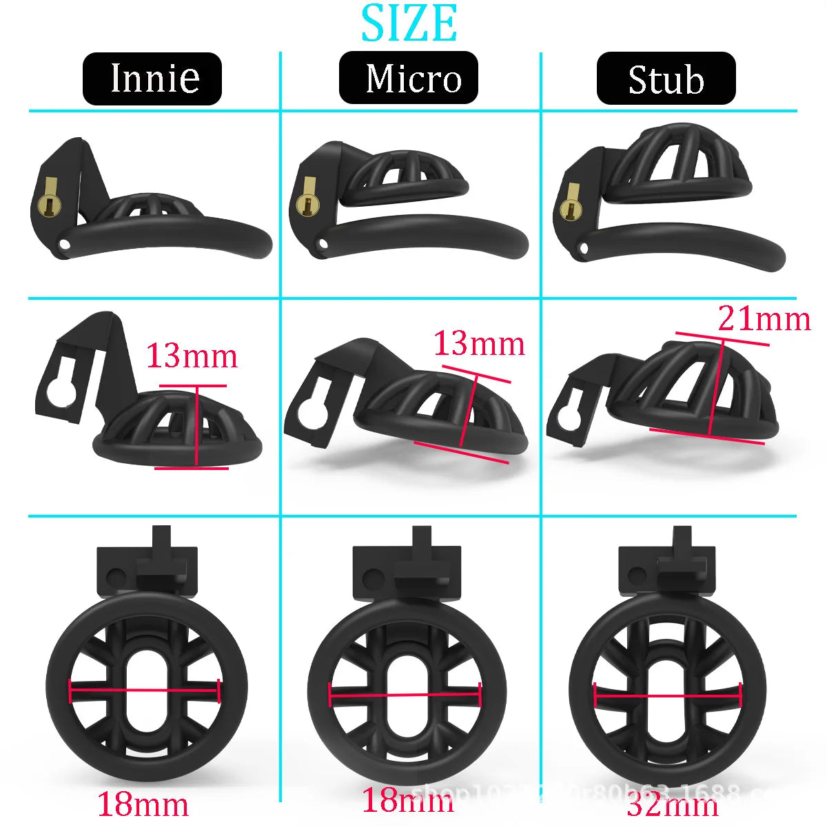 Innie/Micro/Stub Chastity Cage for Sissy Play with 3 Size Rings - image 3