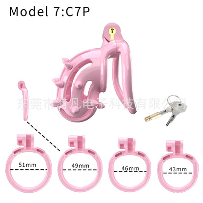Chastity Cage with Spikes & 4 Rings - Pink A - Round Rings - image 6