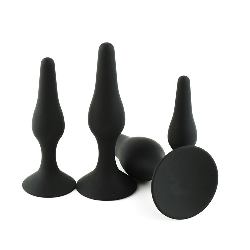 Flexible Silicone Butt Plug Set (4 Pcs) - Black - image 1