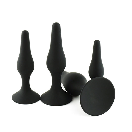 Flexible Silicone Butt Plug Set (4 Pcs) - Black - image 1