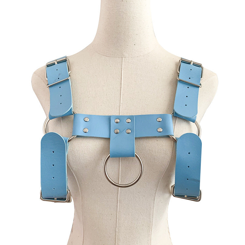 English Bull Dog Leather Chest Harness Sexy Men Lingerie - Blue - image 6