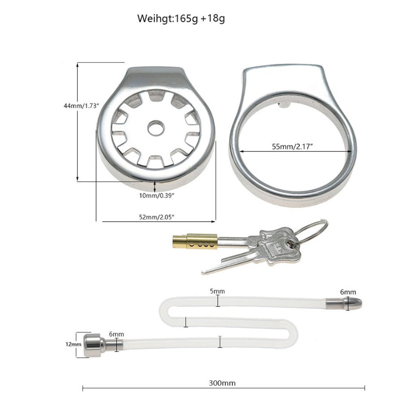 Thickened Stainless Steel Chastity Cage with 11.8-Inch Catheter – 4 Ring Sizes - A - 2.17'' - image 5