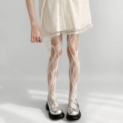 Gothic Ripped Fishnet Tights – Edgy & Bold for Night Outs - White - One Size - image 9