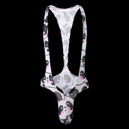 Men's Casual Print Butt Lift Jumpsuit - Panda - XL - image 11