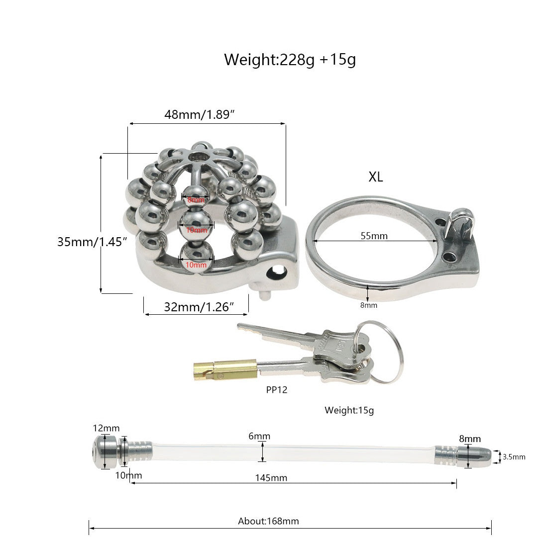 24-Bead Stainless Steel Chastity Cage with Urethral Tube - XL - image 2