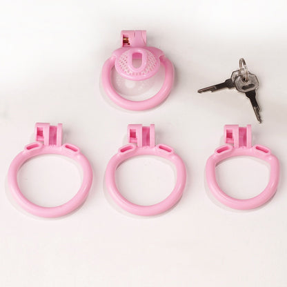 Innie/Micro/Stub Chastity Cage for Sissy Play with 3 Size Rings - B - Pink - Micro - image 11
