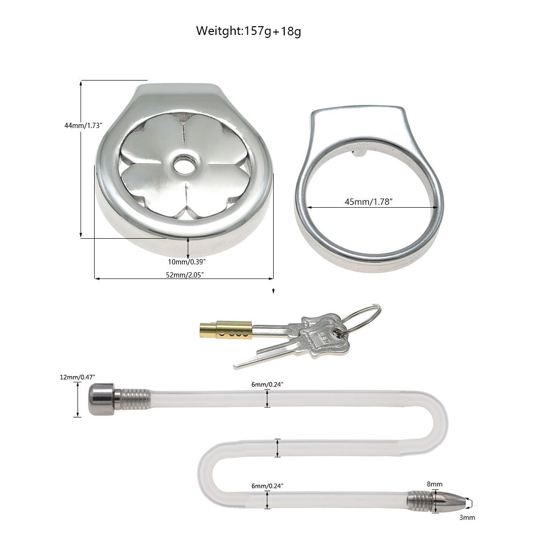 Flat Stainless Steel Chastity Cage with Long Hollow Urethral Tube - 45mm + Thick Tube - image 10
