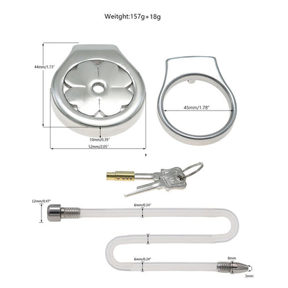 Flat Stainless Steel Chastity Cage with Long Hollow Urethral Tube - 45mm + Thick Tube - image 10