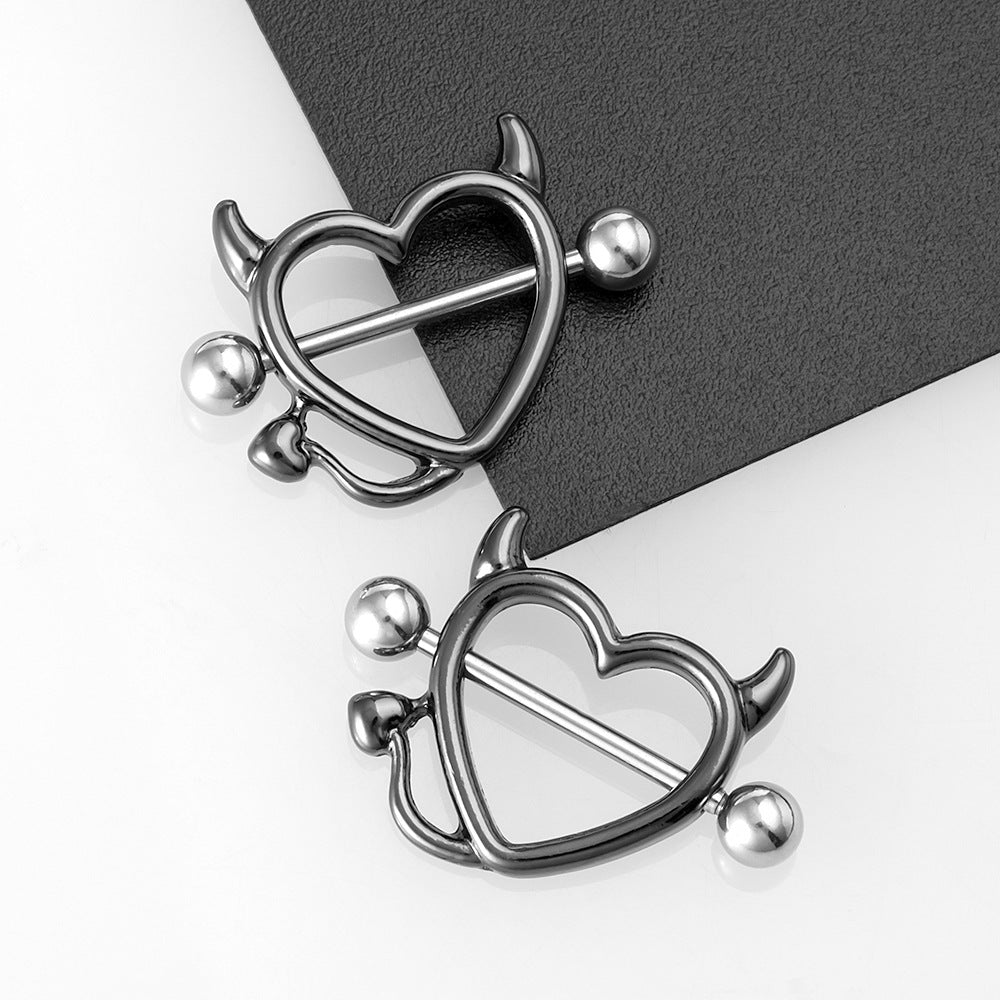 Hear Shape Demon Horn Nipple Piercing Ring - black - 1 pair - image 5