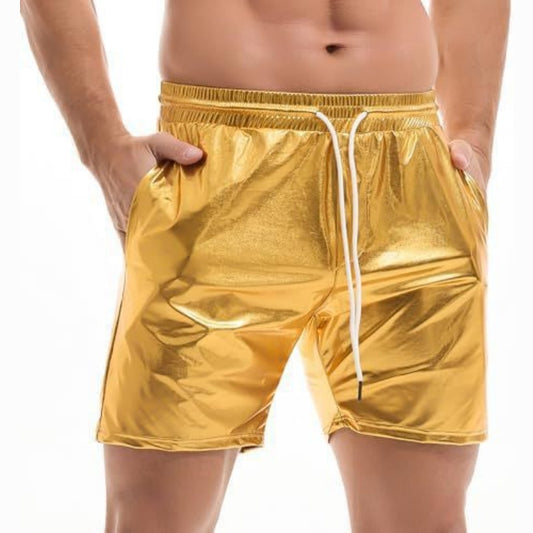 Men's Metallic 5" Holographic Rave Shorts with Drawstring - Golden - 2XL - image 0