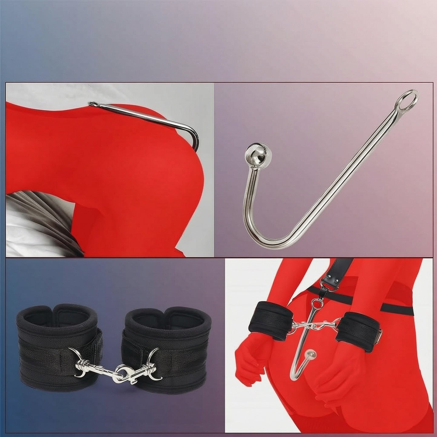 Sex Backhand Back Gag With Anal Hooks SM Leather - image 9