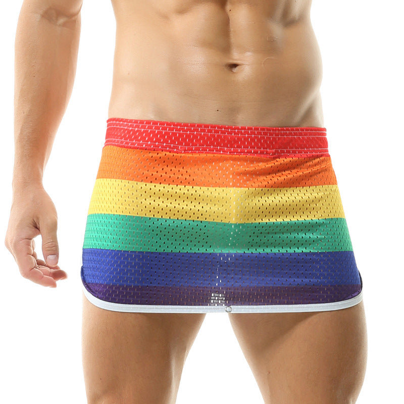 Men Sexy Rainbow Breathable Mesh Skirt Elastic Boxer Shorts  - image 1