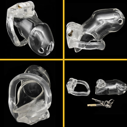 Sissy Bitch High Security Keyed Tumbler Locking Male Chastity With 4 Base Cock Ring Sizes - Clear - image 4