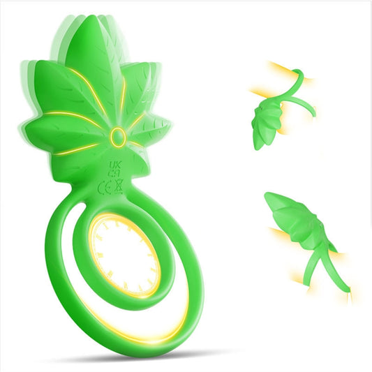 Dual-Ring Vibrator – Leaf-Designed Couples' Cock Ring - Green - image 1