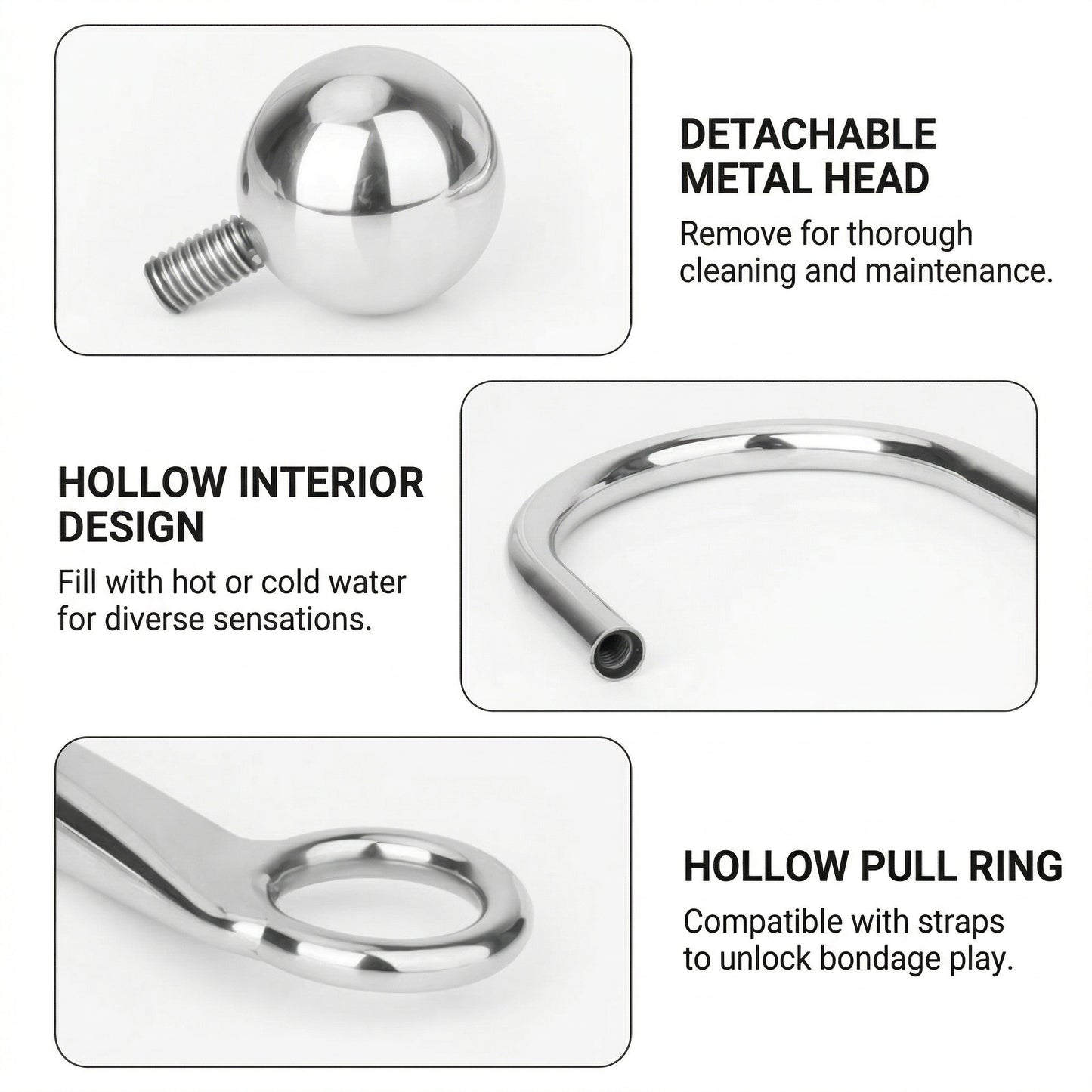 Mirror-polished Stainless Steel Hook Massager With Control Ring - image 2