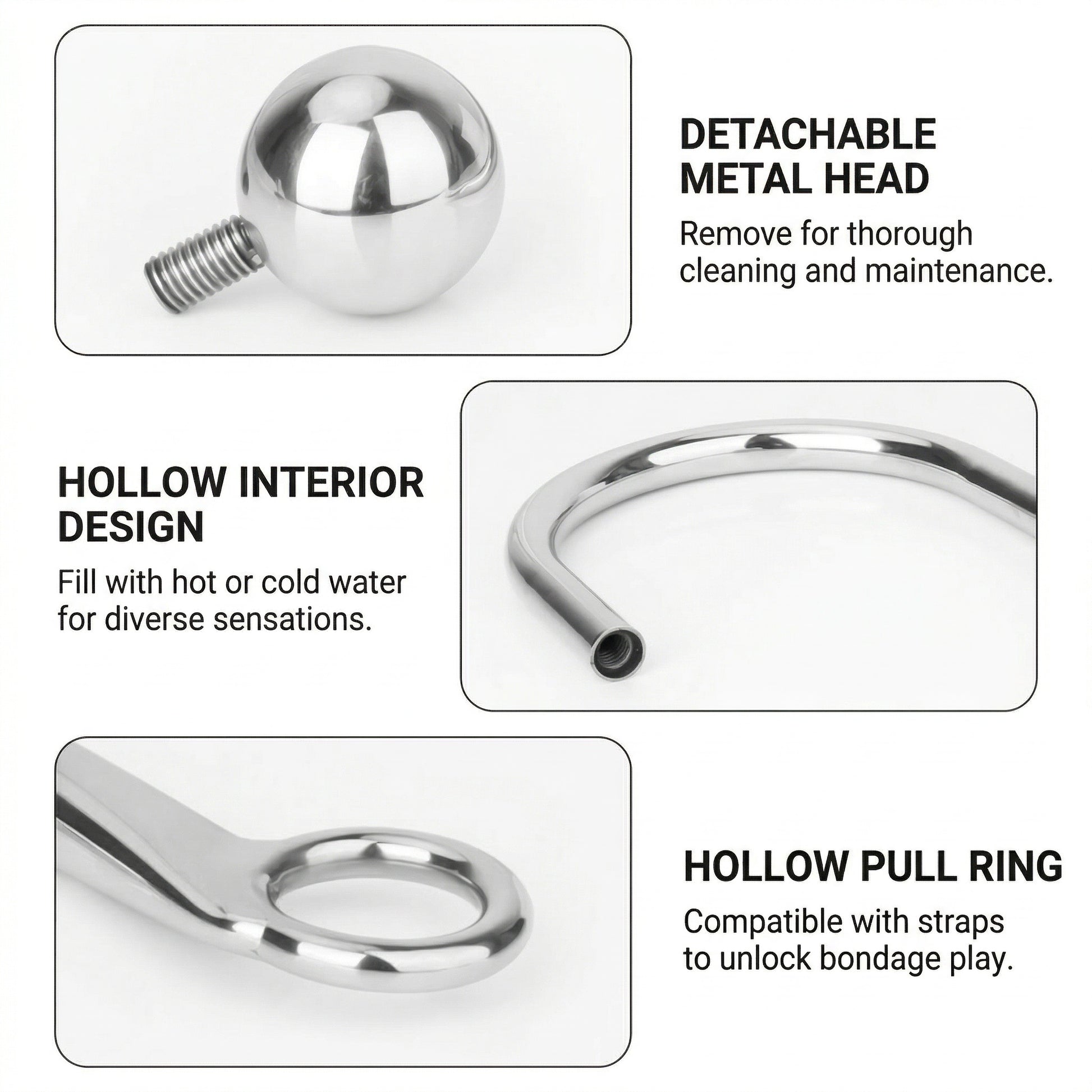 Mirror-polished Stainless Steel Hook Massager With Control Ring - image 2