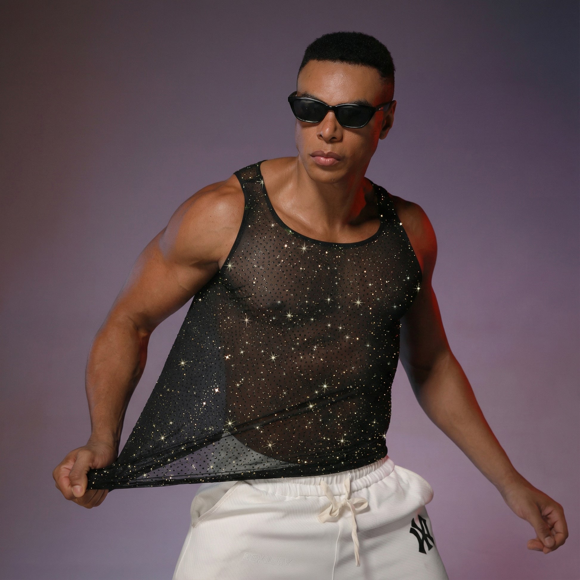 Starluxe Mesh Sparkle Top – Style G - Black - One Size - image 3