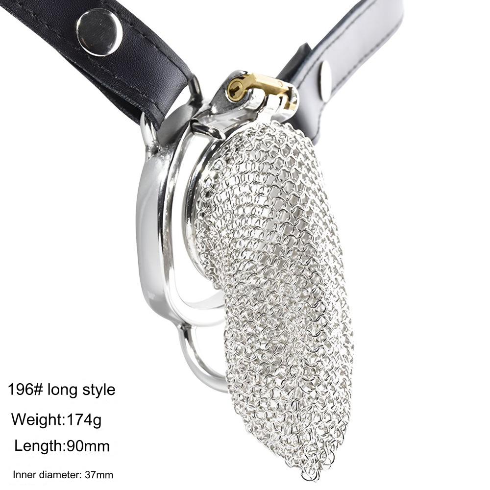 Chain Mail Plating Chastity Cage - Long - 55mm Curved Ring & Belt - image 12