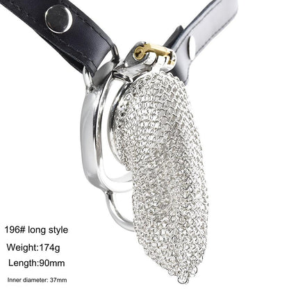 Chain Mail Plating Chastity Cage - Long - 55mm Curved Ring & Belt - image 12
