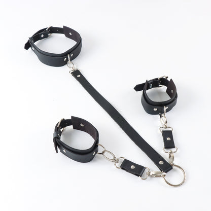 BDSM Leather Handcuffs with Collar - image 3