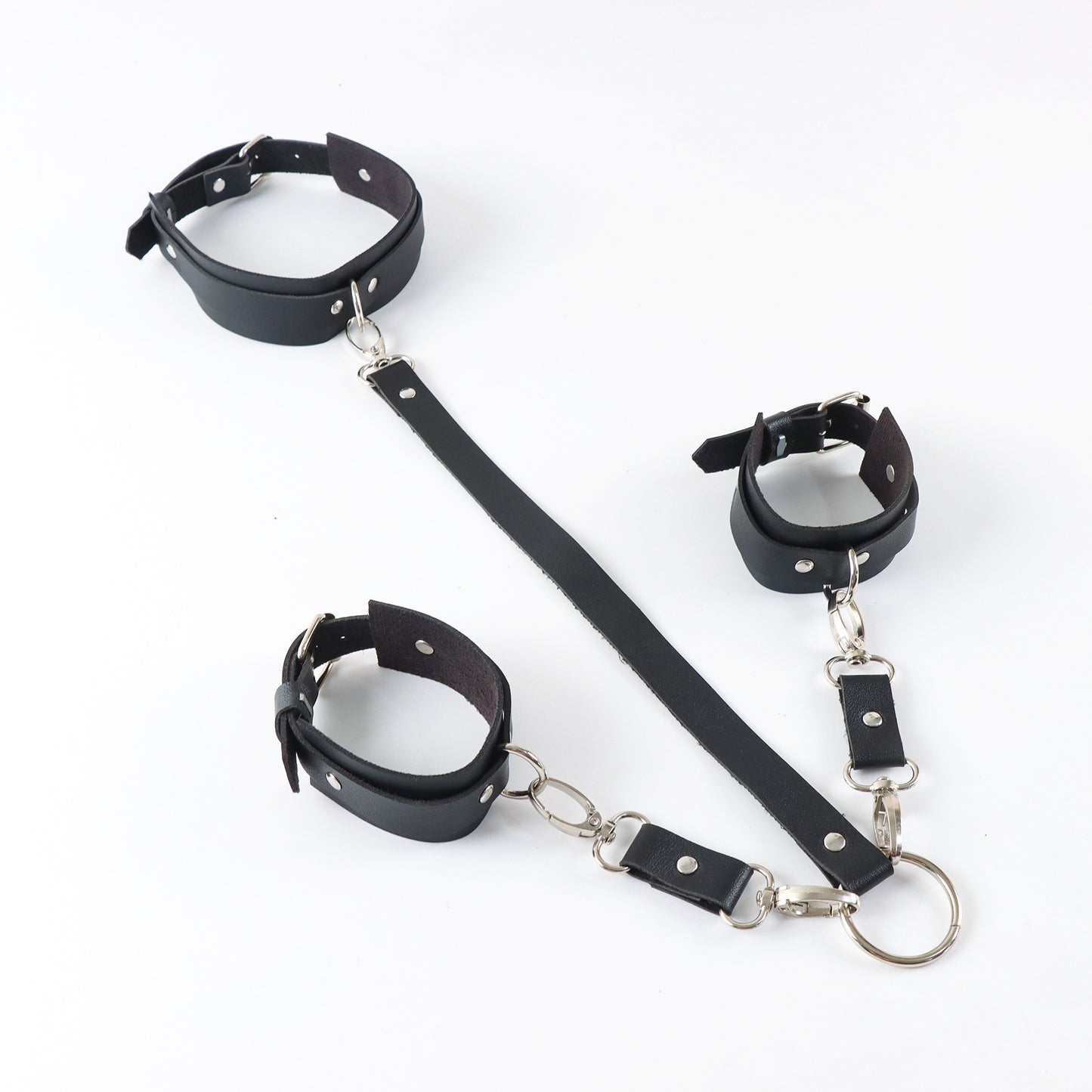 BDSM Leather Handcuffs with Collar - image 3