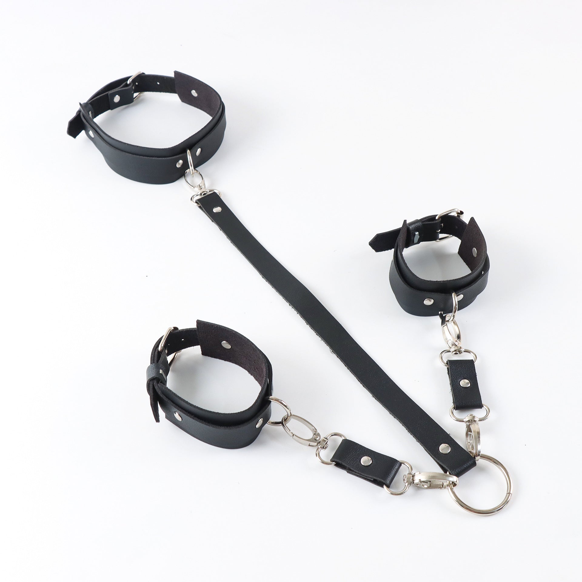 BDSM Leather Handcuffs with Collar - image 3