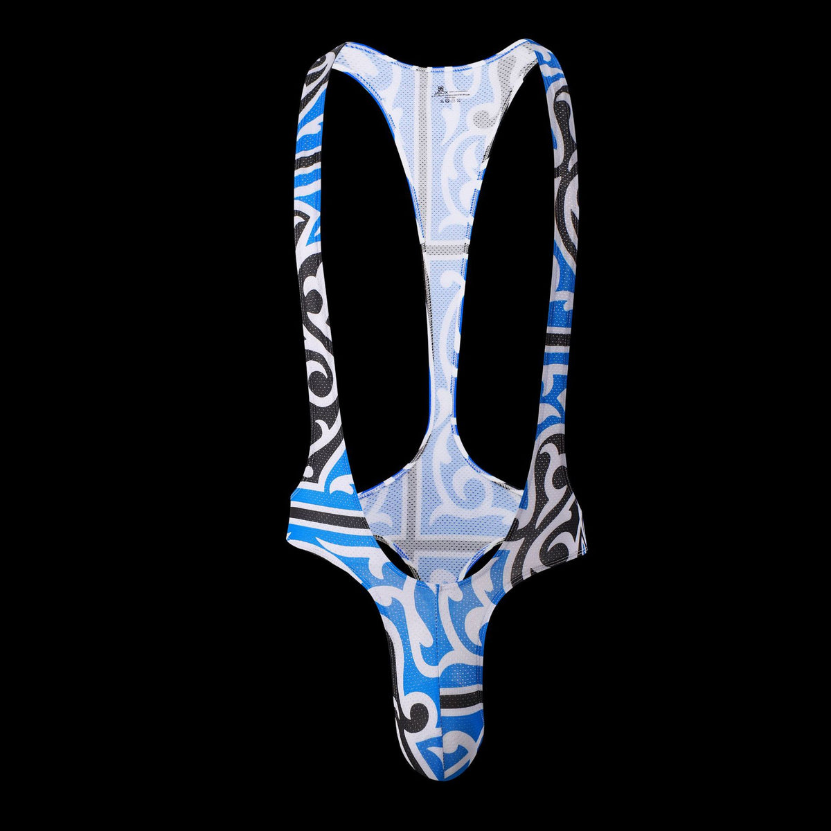 Men's Casual Print Butt Lift Jumpsuit - Blue and White Porcelain - XL - image 13