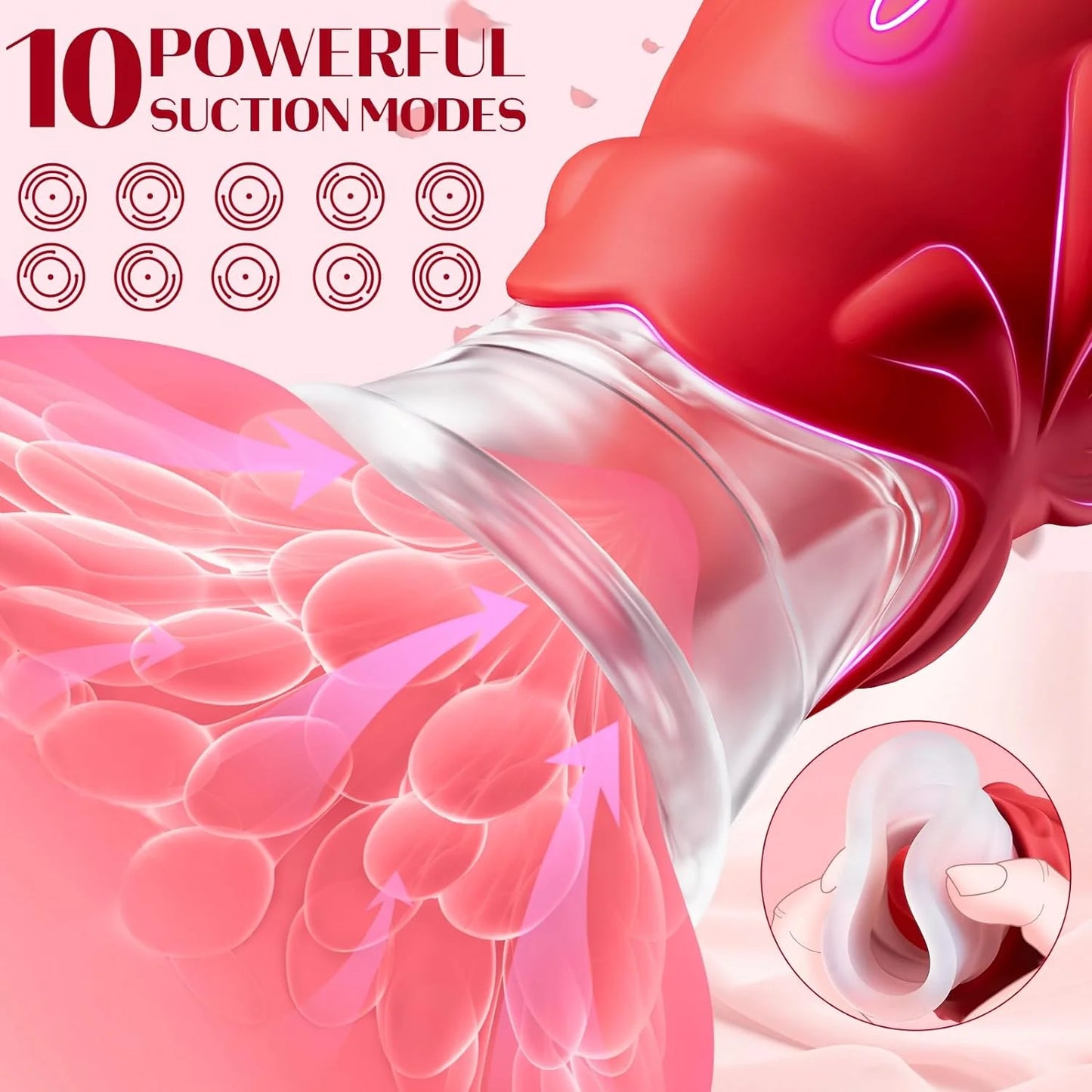 2 In 1 Rose Sucking Toy Clits Vibrators 10 Licking Suction Modes Clitoral Stimulation - image 4