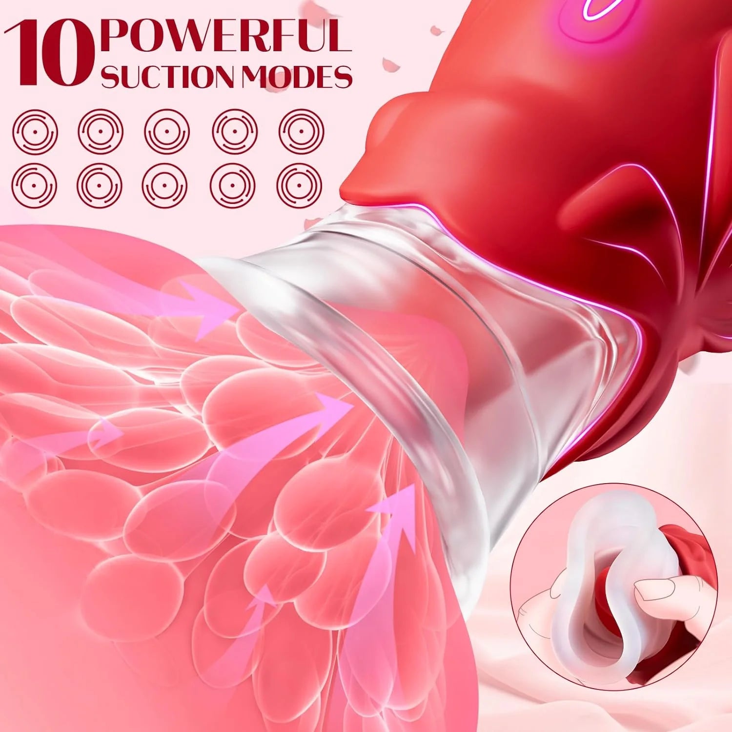 2 In 1 Rose Sucking Toy Clits Vibrators 10 Licking Suction Modes Clitoral Stimulation - image 4