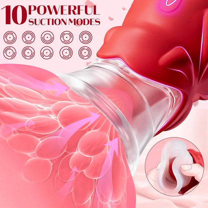 2 In 1 Rose Sucking Toy Clits Vibrators 10 Licking Suction Modes Clitoral Stimulation - image 4