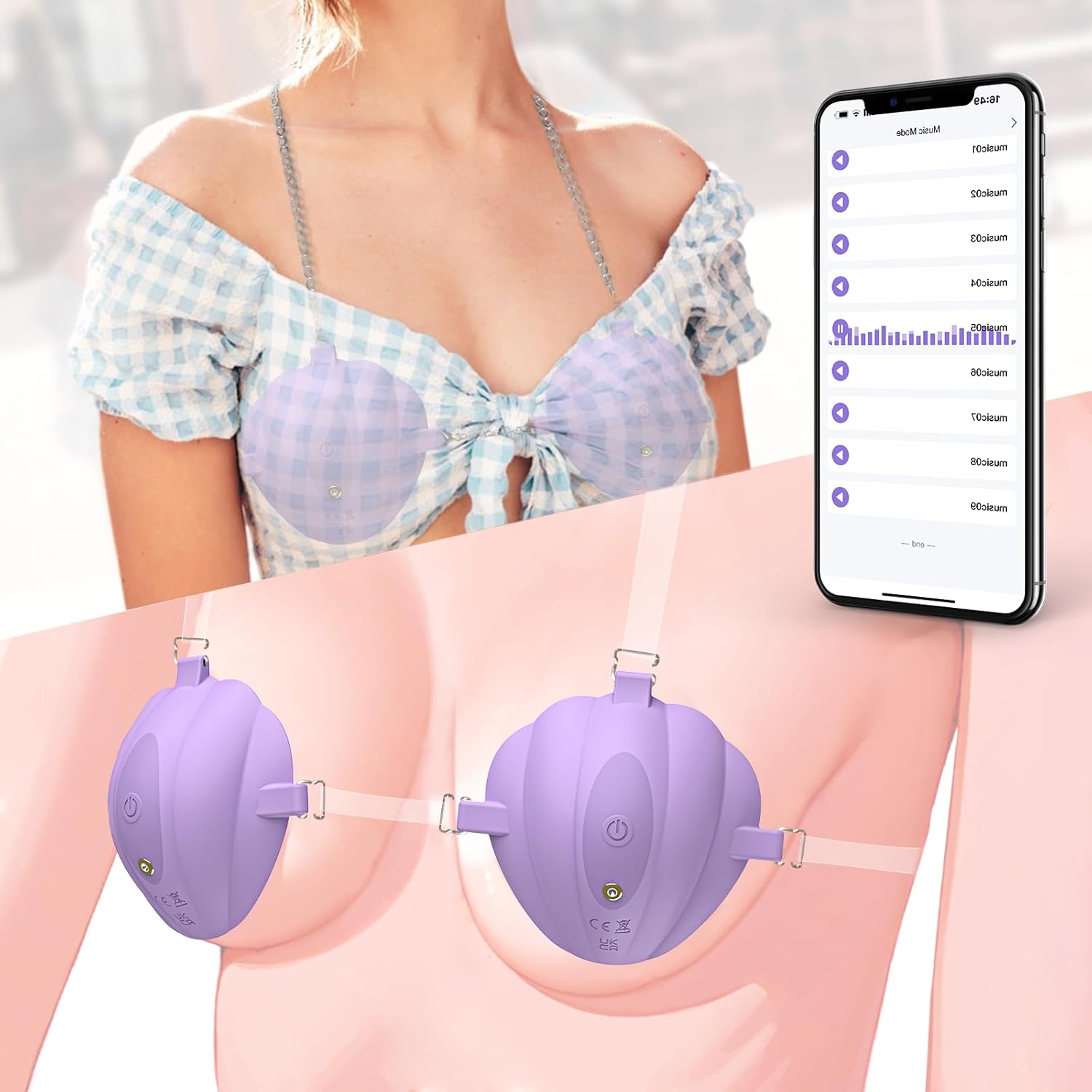 Nipple Vibrator with Straps Remote Control Wearable Nipple Toys - Purple - image 0