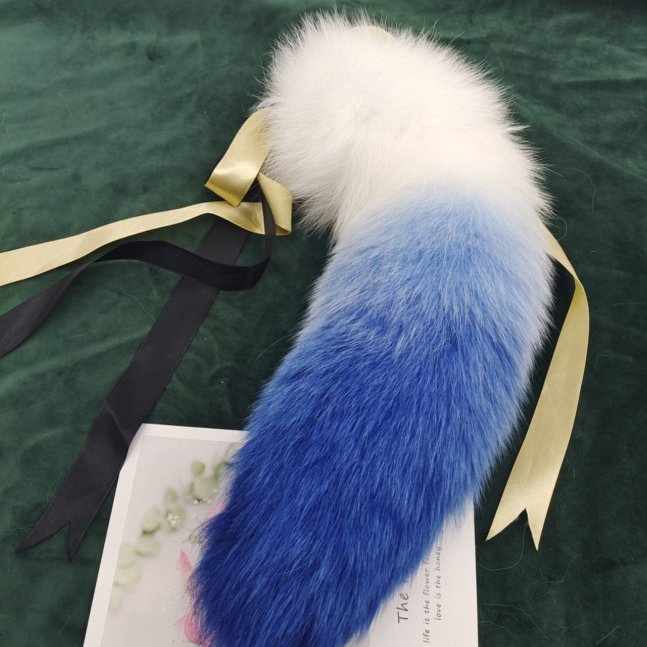 Gradient Royal Blue Handmade Detachable Plug Fox Tail - 50cm - image 2