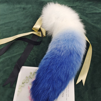 Gradient Royal Blue Handmade Detachable Plug Fox Tail - 50cm - image 2
