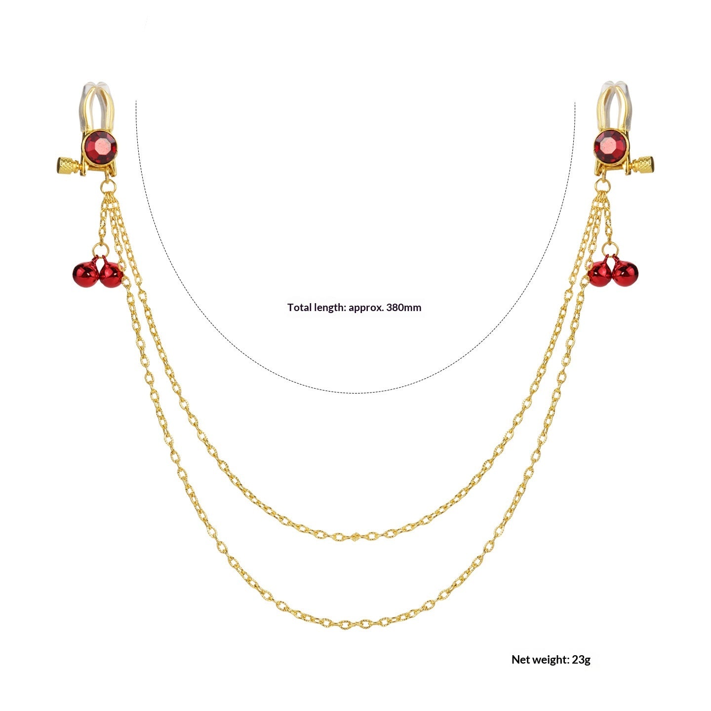 Crystal Chain-linked Nipple Ring  - Red - image 0