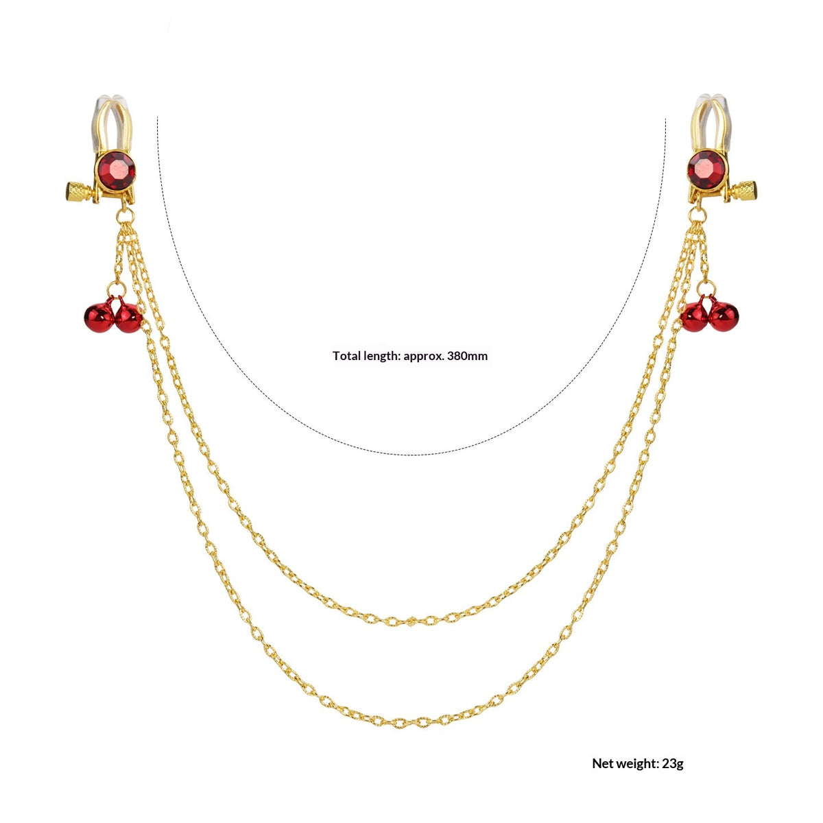 Crystal Chain-linked Nipple Ring  - Red - image 0