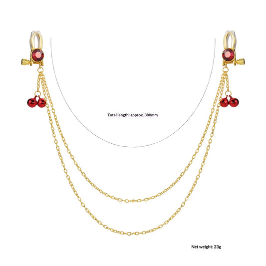 Crystal Chain-linked Nipple Ring  - Red - image 0