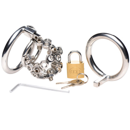 Chained Sissy Metal Welded Circles Chastity Cage - 3 Rings Set - image 2