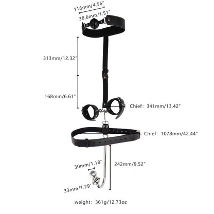 Sex Backhand Back Gag With Anal Hooks SM Leather - B - image 5
