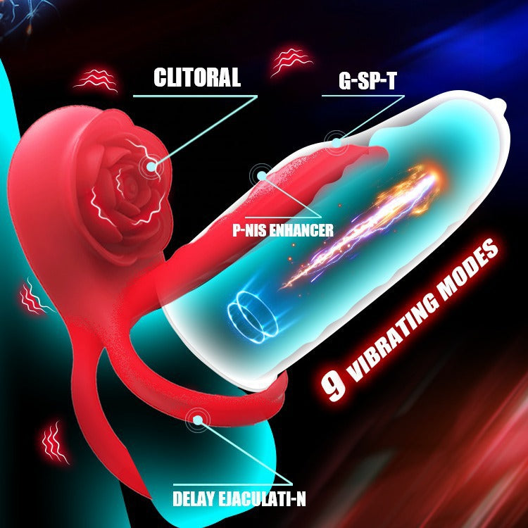 Vibrating Cock Ring Penis Sleeve with Rose Clitoral Stimulator - image 3