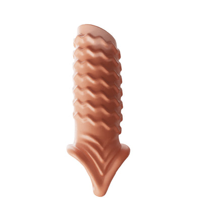Reusable Silicone Penis Sleeve Glans Penis Enlarger Extender - Wave - Beige - image 8