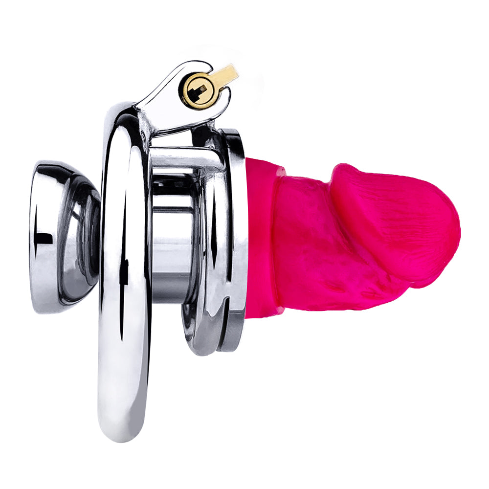 Chastity Cage with Detachable Dildo & Urethral Tube - 55mm Ring - Pink Dildo - M - image 5