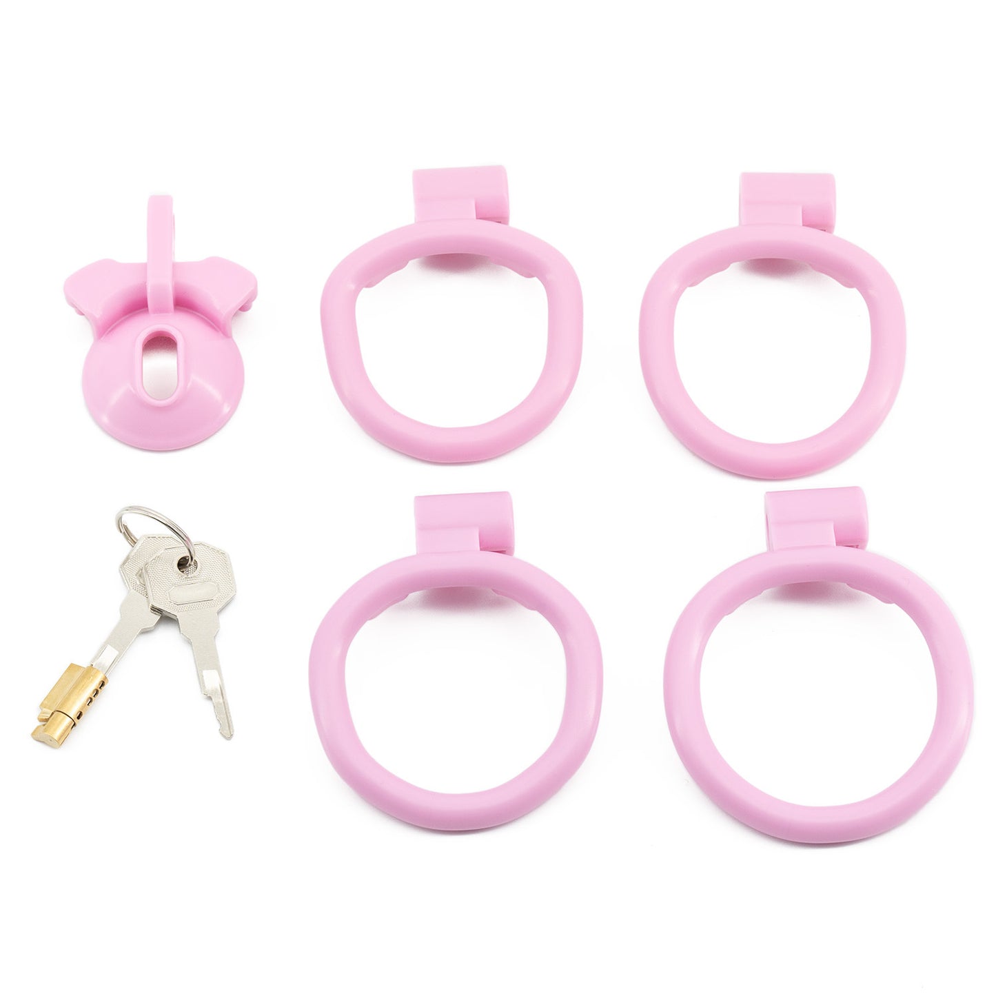 5 Colors Sissy Chastity Cage with 4 Rings - Pink - negative - image 7