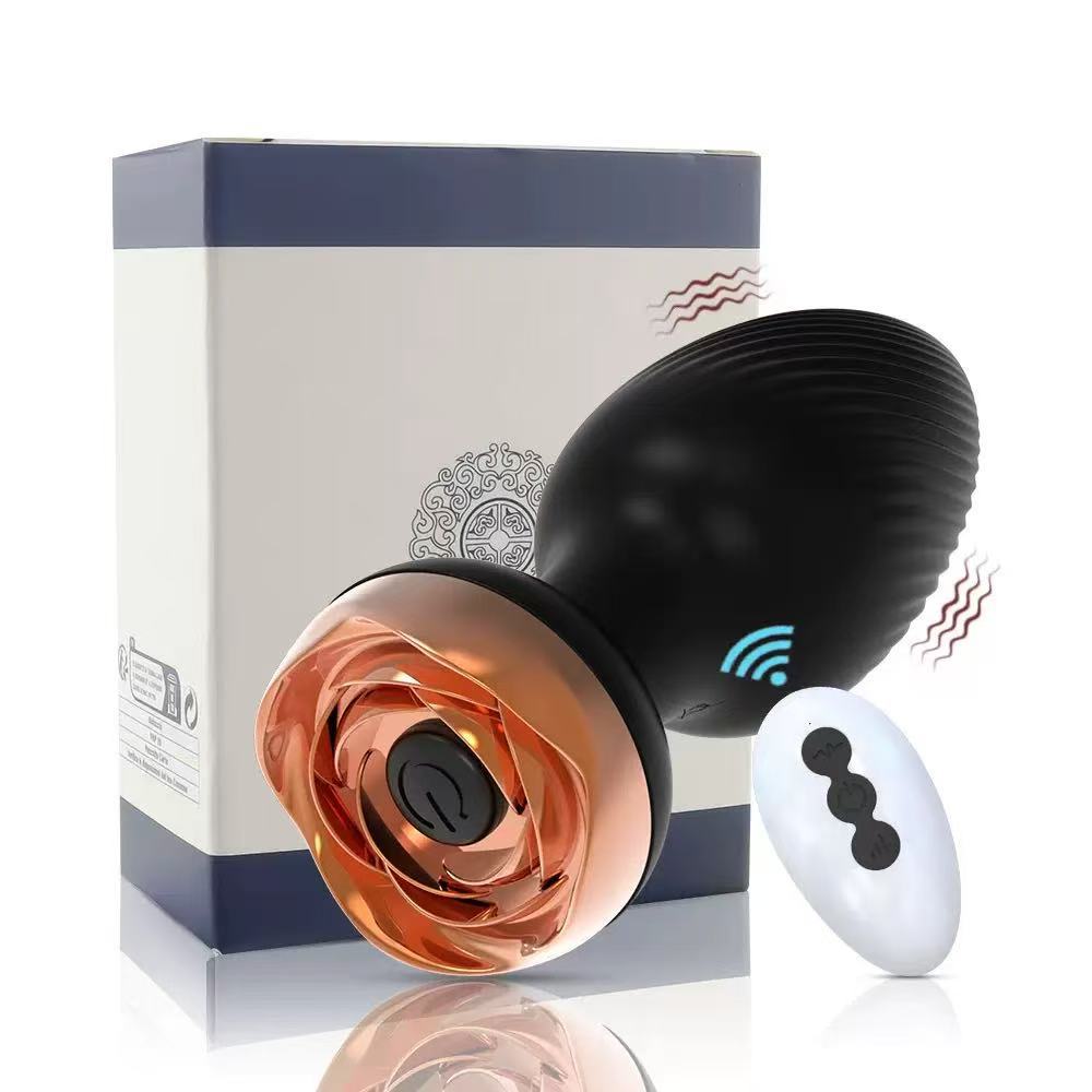 Rose Style Sex Toy Anal Plug Vibrator With Remote Wireless Control  - Black - image 3