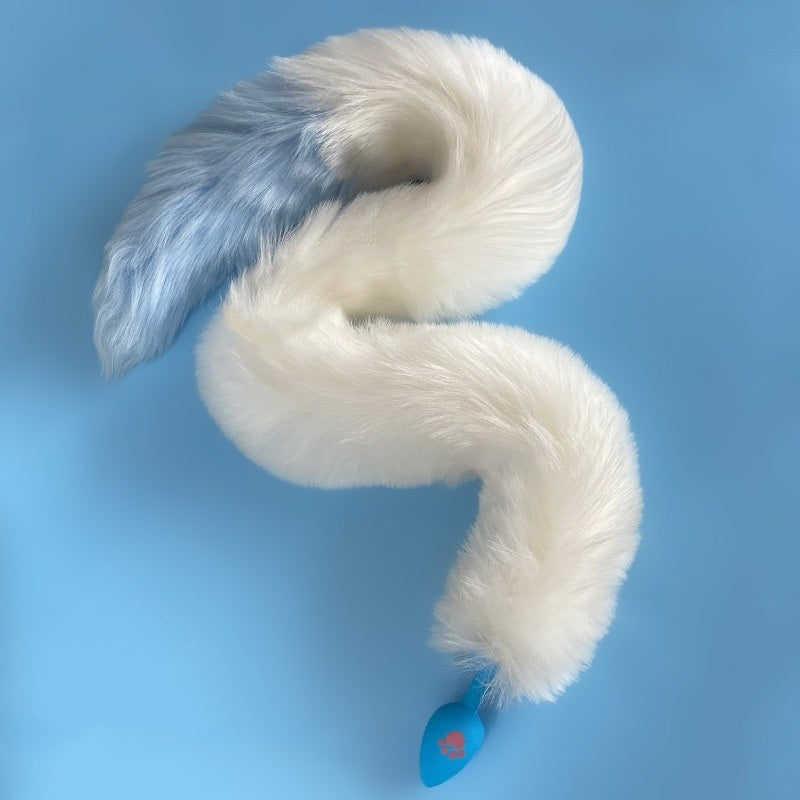 Cat Paws Fluffy Anal Butt Plug - White blue long tail - image 8