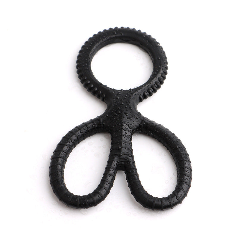 1 Pcs Men Sex Toy Cock Ring Silicone Scissor Triple Ring Ring Waterproof High Elasticity - Black - image 1
