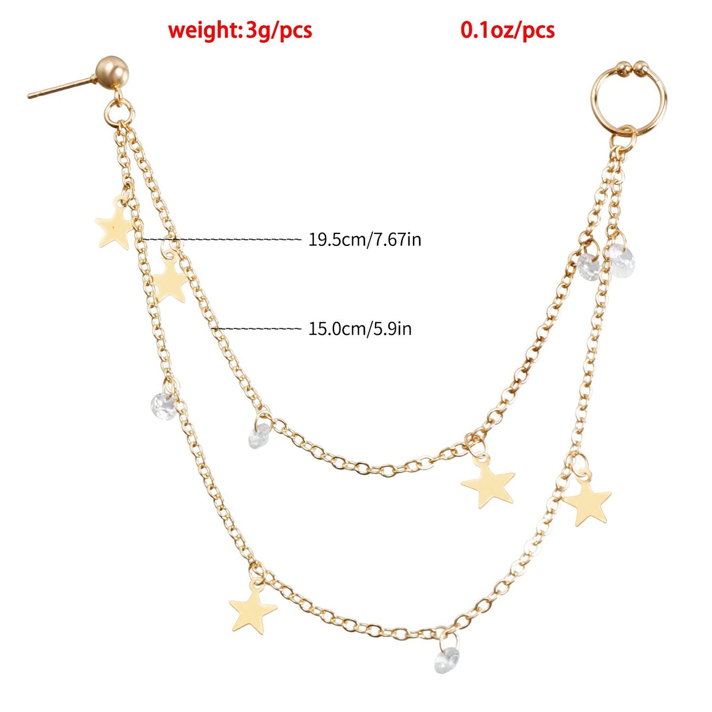 Boho Nose Chain Jewelry – Fake Septum Ring with Ear Hoop & Crystal Nose Ring - image 12