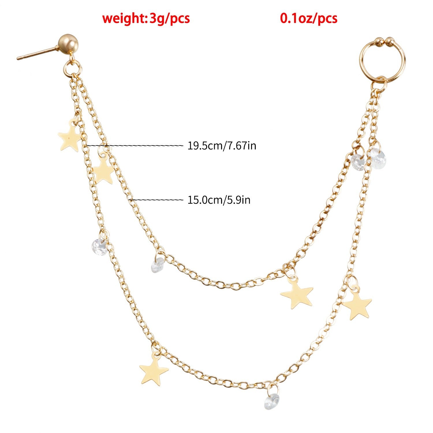 Boho Nose Chain Jewelry – Fake Septum Ring with Ear Hoop & Crystal Nose Ring - image 12
